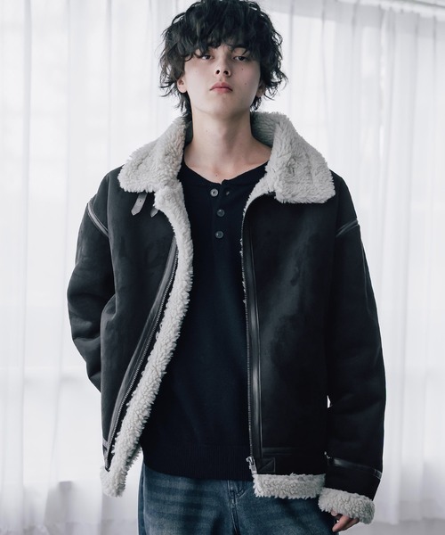 Rocky Monroe(ロッキーモンロー)の「オーバーサイズ B-3フェイクムートン2WAY裏ボアスタンドネックブルゾン(ブルゾン・メンズ・ブラック×ブラック/ブラック/ブラウン・M/L/XL)」の9枚目の写真