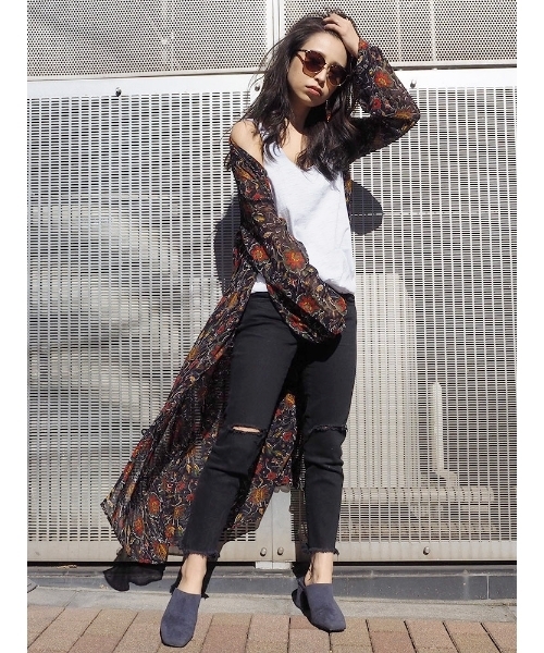 Ungrid アングリッド の フラワープリントロングガウン シャツ