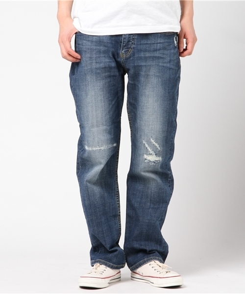 Request（リクエスト）の「【REQUEST】　ルーズフィットデニム　リペア（デニムパンツ・メンズ・インディゴブルー/ライトインディゴブルー・2/3）」の2枚目の写真