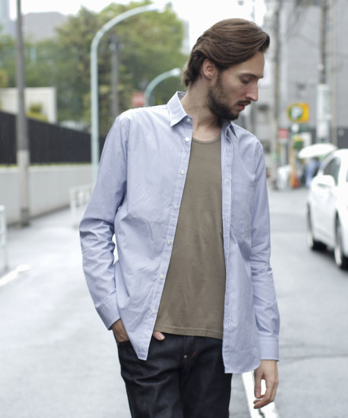 FACTOTUM（ファクトタム）の「【VALLIS】タイプライタードレスシャツ（シャツ/ブラウス・メンズ・ストライプ/ネイビー/ホワイト・44/48/46）」の3枚目の写真