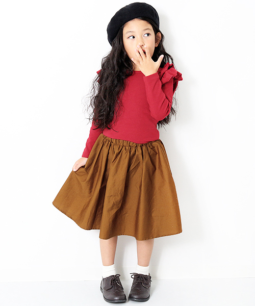 devirock(デビロック)の「膝丈ボリュームギャザースカート スカッツ(スカート・キッズ・ブラック/カーキ/レッド系その他/ブラウン/ピンク系その他/オレンジ系その他/ベージュ・100cm/110cm/120cm/130cm/140cm/150cm/160cm)」の19枚目の写真