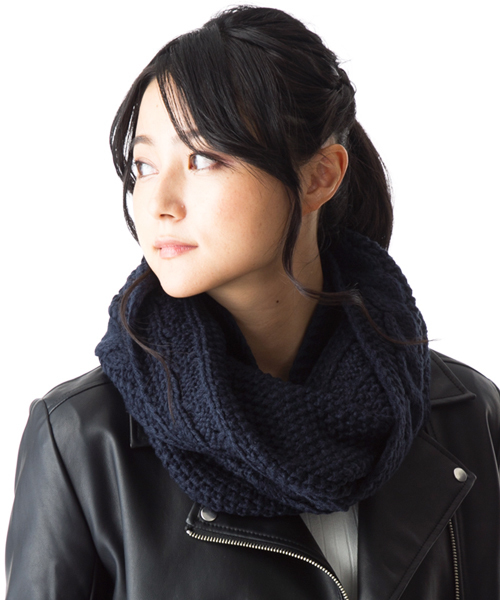 QUEENHEAD（クイーンヘッド）の「細編みニットスヌード（ネックウォーマー/スヌード・レディース・グレー/グリーン/ネイビー/イエロー・FREE）」の3枚目の写真