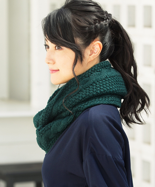 QUEENHEAD（クイーンヘッド）の「細編みニットスヌード（ネックウォーマー/スヌード・レディース・グレー/グリーン/ネイビー/イエロー・FREE）」の5枚目の写真