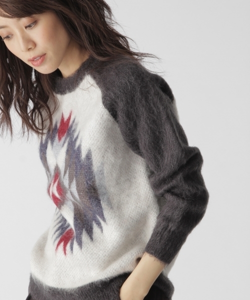 BAYFLOW(ベイフロー)の「BAYFLOW/モヘヤジャガードオルテガニット(ニット/セーター・レディース・ブルー/グレー・MEDIUM/SMALL)」の3枚目の写真