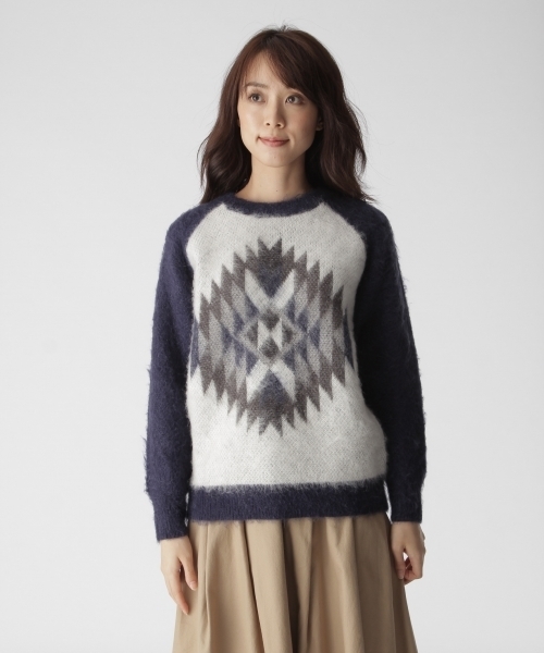 BAYFLOW(ベイフロー)の「BAYFLOW/モヘヤジャガードオルテガニット(ニット/セーター・レディース・ブルー/グレー・MEDIUM/SMALL)」の11枚目の写真