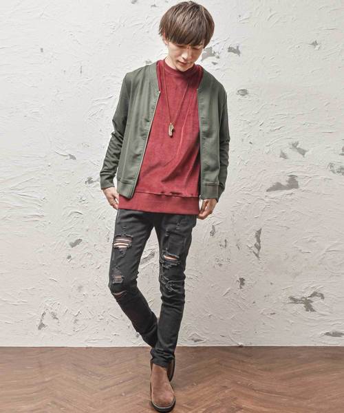 MinoriTY（マイノリティ）の「メンズ袖ラインミリタリーMA-1ジャケット（MA-1・メンズ・ブラック×ホワイト/カーキ/グレー/ブラック×グレー・XL/L/M）」の5枚目の写真