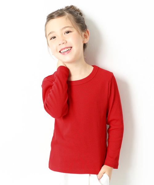 devirock(デビロック)の「リブ長袖クルーネックTシャツ カットソー(Tシャツ/カットソー・キッズ・ブラック/レッド/オフホワイト/ブルー系その他/ヘザーチャコール・110cm/100cm/120cm/130cm/140cm/150cm/160cm)」の1枚目の写真