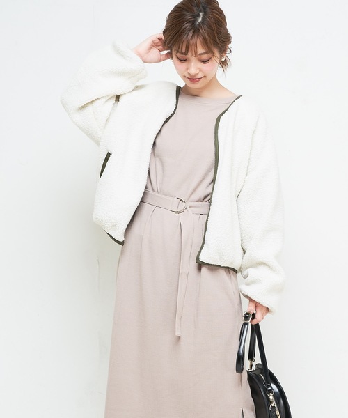 natural couture（ナチュラルクチュール）の「リバーシブルボアドルマンブルゾン（ブルゾン・レディース・ブラック/カーキ/ピンク/グレイッシュベージュ・FREE）」の20枚目の写真