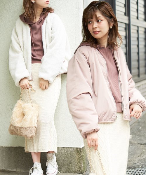 natural couture（ナチュラルクチュール）の「リバーシブルボアドルマンブルゾン（ブルゾン・レディース・ブラック/カーキ/ピンク/グレイッシュベージュ・FREE）」の21枚目の写真