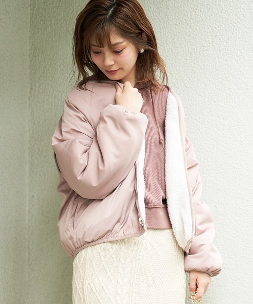 natural couture（ナチュラルクチュール）の「リバーシブルボアドルマンブルゾン（ブルゾン・レディース・ブラック/カーキ/ピンク/グレイッシュベージュ・FREE）」の13枚目の写真