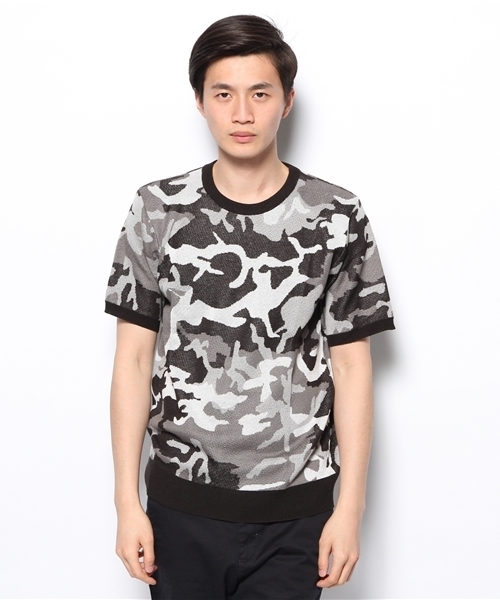 WEGO(ウィゴー)の「WEGO/カモフラジャガード5分袖ニット(ニット/セーター・メンズ・ホワイト/カーキ・MEDIUM/LARGE)」の3枚目の写真