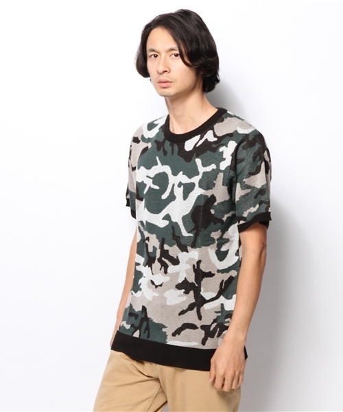 WEGO(ウィゴー)の「WEGO/カモフラジャガード5分袖ニット(ニット/セーター・メンズ・ホワイト/カーキ・MEDIUM/LARGE)」の10枚目の写真