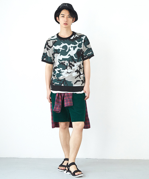 WEGO(ウィゴー)の「WEGO/カモフラジャガード5分袖ニット(ニット/セーター・メンズ・ホワイト/カーキ・MEDIUM/LARGE)」の9枚目の写真