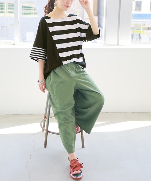 n'OrLABEL(ノアールレーベル)の「ミックスボーダードルマンTシャツ(Tシャツ/カットソー・レディース・ブラック/ネイビー・FREE)」の3枚目の写真