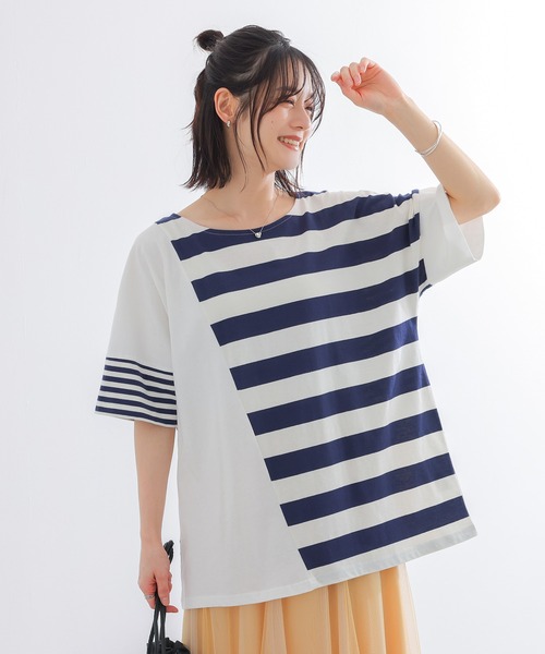 n'OrLABEL(ノアールレーベル)の「ミックスボーダードルマンTシャツ(Tシャツ/カットソー・レディース・ブラック/ネイビー・FREE)」の17枚目の写真