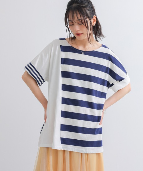 n'OrLABEL(ノアールレーベル)の「ミックスボーダードルマンTシャツ(Tシャツ/カットソー・レディース・ブラック/ネイビー・FREE)」の18枚目の写真