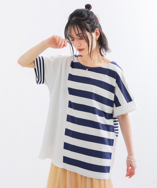 n'OrLABEL(ノアールレーベル)の「ミックスボーダードルマンTシャツ(Tシャツ/カットソー・レディース・ブラック/ネイビー・FREE)」の19枚目の写真