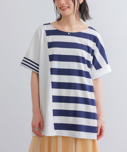 n'OrLABEL(ノアールレーベル)の「ミックスボーダードルマンTシャツ(Tシャツ/カットソー・レディース・ブラック/ネイビー・FREE)」の16枚目の写真