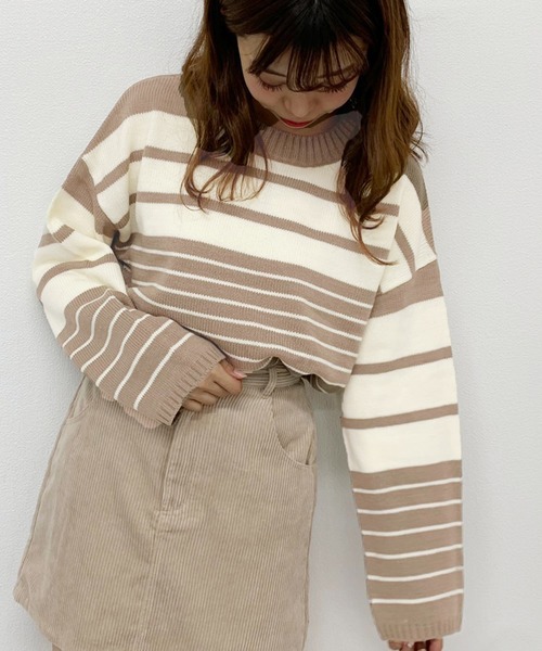 apres jour(アプレジュール)の「マルチボーダーニット【ZOZOTOWN限定アイテム】(ニット/セーター・レディース・ダークブラウン/ベージュ/モカ/ライトベージュ・フリー)」の3枚目の写真