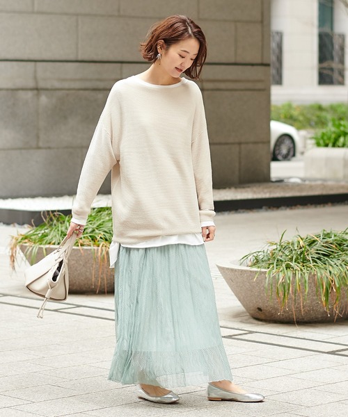 DouDou（ドゥドゥ）の「レースプリーツスカート（スカート・レディース・オフホワイト/グリーン・FREE）」の4枚目の写真