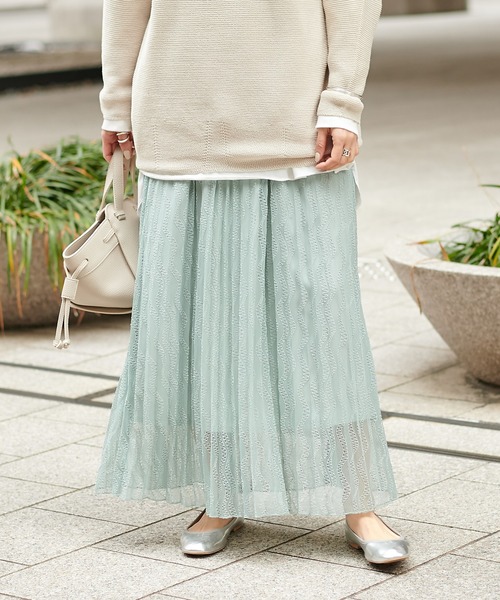 DouDou（ドゥドゥ）の「レースプリーツスカート（スカート・レディース・オフホワイト/グリーン・FREE）」の12枚目の写真