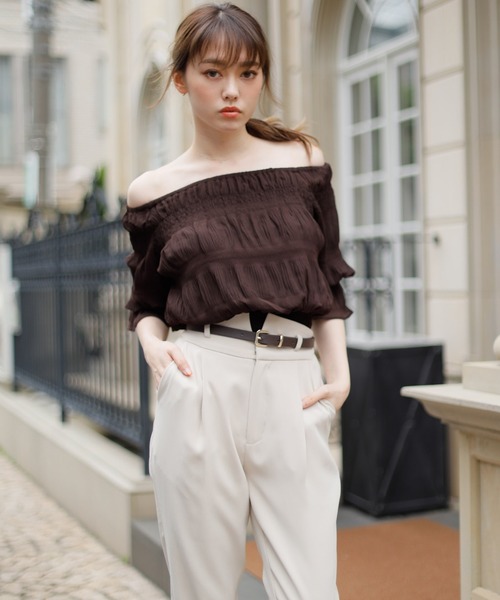 LIPSERVICE（リップサービス）の「マジョリカプリーツ2WAYオフショルトップス（Tシャツ/カットソー・レディース・アイボリー/ブラウン/ブラック・FREE）」の11枚目の写真