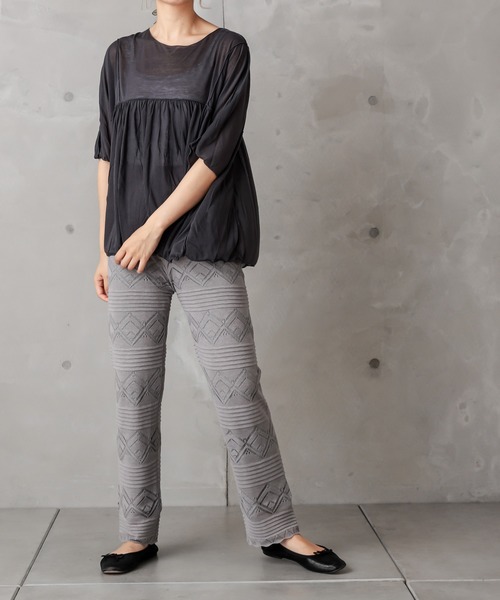 PUAL CE CIN（ピュアルセシン）の「レースジャガードパンツ（その他パンツ・レディース・ブラック/グレー/グレイッシュベージュ・FREE）」の4枚目の写真