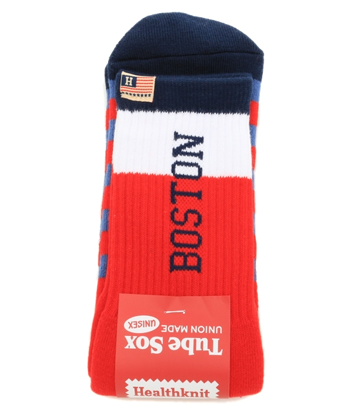 Healthknit（ヘルスニット）の「【Healthknit】BORDER SOCKS（ソックス/靴下・メンズ・オフホワイト/ネイビー/レッド・FREE）」の3枚目の写真