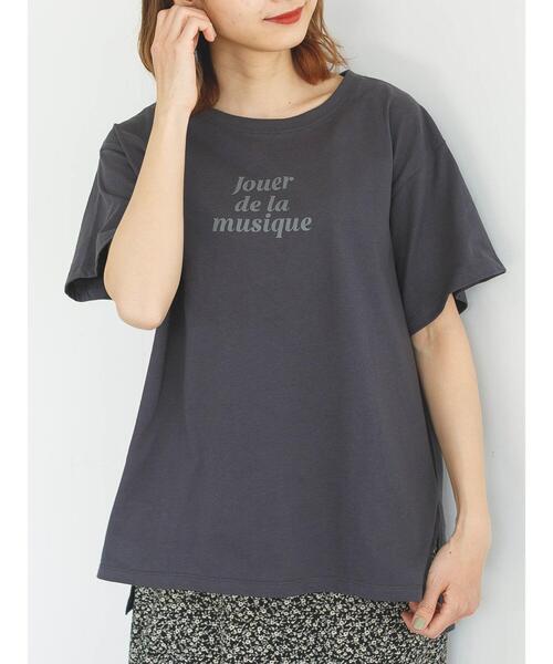 SLURR(スラ―)の「デザインプリントクルーネックドロップショルダーT(Tシャツ/カットソー・レディース・チャコールグレー/ライトベージュ/オフホワイト・FREE)」の5枚目の写真