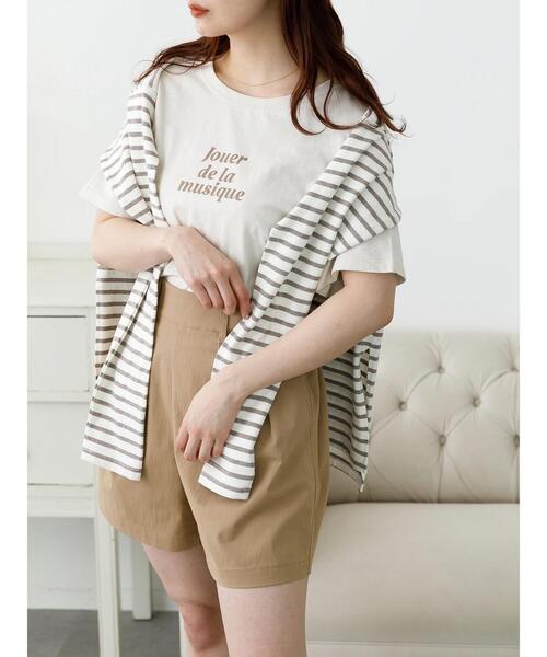 SLURR(スラ―)の「デザインプリントクルーネックドロップショルダーT(Tシャツ/カットソー・レディース・チャコールグレー/ライトベージュ/オフホワイト・FREE)」の6枚目の写真