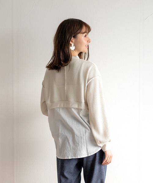 White Collection（ホワイトコレクション）の「【2021SS新作】ワッフル生地×シャツレイヤードプルオーバー（Tシャツ/カットソー・レディース・ブラック/ブルー/グリーン/アイボリー・M）」の8枚目の写真