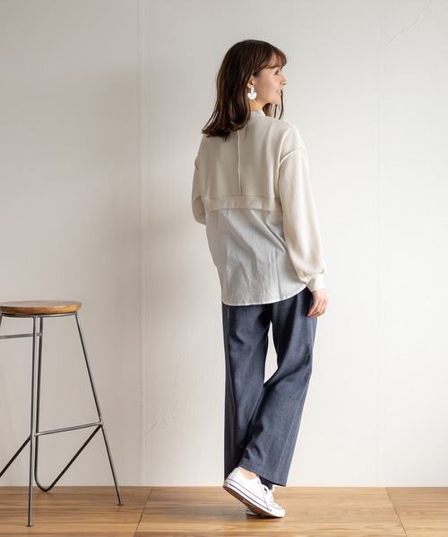 White Collection（ホワイトコレクション）の「【2021SS新作】ワッフル生地×シャツレイヤードプルオーバー（Tシャツ/カットソー・レディース・ブラック/ブルー/グリーン/アイボリー・M）」の9枚目の写真