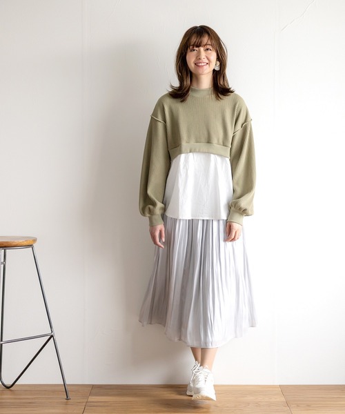 White Collection（ホワイトコレクション）の「【2021SS新作】ワッフル生地×シャツレイヤードプルオーバー（Tシャツ/カットソー・レディース・ブラック/ブルー/グリーン/アイボリー・M）」の7枚目の写真