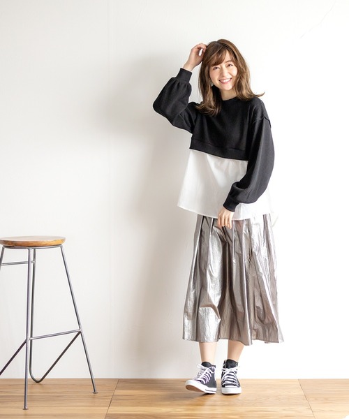 White Collection（ホワイトコレクション）の「【2021SS新作】ワッフル生地×シャツレイヤードプルオーバー（Tシャツ/カットソー・レディース・ブラック/ブルー/グリーン/アイボリー・M）」の11枚目の写真