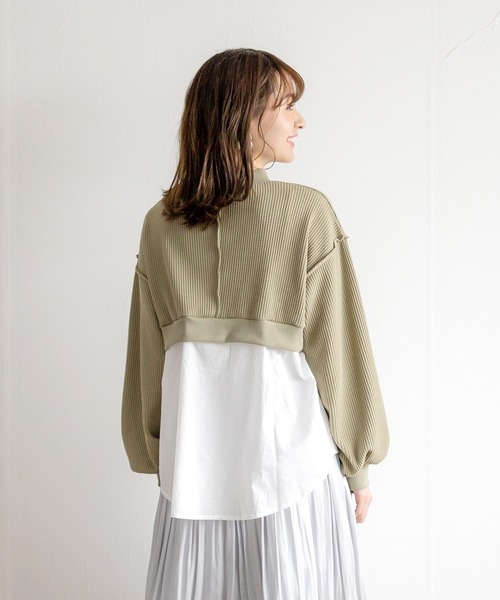 White Collection（ホワイトコレクション）の「【2021SS新作】ワッフル生地×シャツレイヤードプルオーバー（Tシャツ/カットソー・レディース・ブラック/ブルー/グリーン/アイボリー・M）」の15枚目の写真