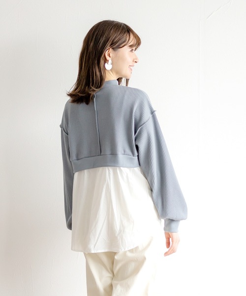 White Collection（ホワイトコレクション）の「【2021SS新作】ワッフル生地×シャツレイヤードプルオーバー（Tシャツ/カットソー・レディース・ブラック/ブルー/グリーン/アイボリー・M）」の10枚目の写真