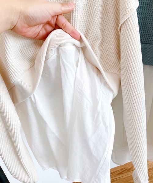 White Collection（ホワイトコレクション）の「【2021SS新作】ワッフル生地×シャツレイヤードプルオーバー（Tシャツ/カットソー・レディース・ブラック/ブルー/グリーン/アイボリー・M）」の18枚目の写真