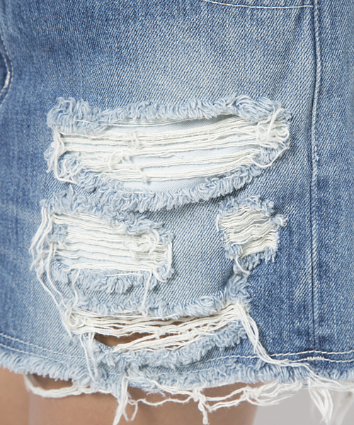 X-girl（エックスガール）の「【SEDA6月号掲載】CRUSHED JEAN SHORTS（デニムパンツ・レディース・ホワイト/ブラック/ライトインディゴブルー・0/1/2）」の14枚目の写真