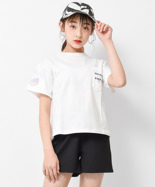 RiCO SUCRE(リコシュクレ)の「チュールチェリーTシャツ(Tシャツ/カットソー・キッズ・ラベンダー/オフホワイト/ブラック/ミント・150/160/165/140/130)」の2枚目の写真