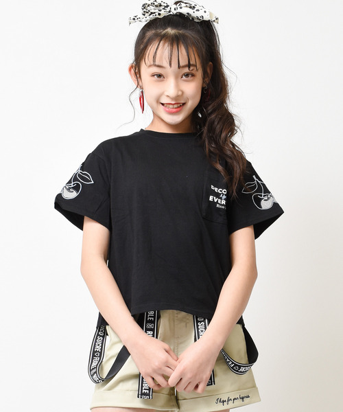 RiCO SUCRE(リコシュクレ)の「チュールチェリーTシャツ(Tシャツ/カットソー・キッズ・ラベンダー/オフホワイト/ブラック/ミント・150/160/165/140/130)」の1枚目の写真