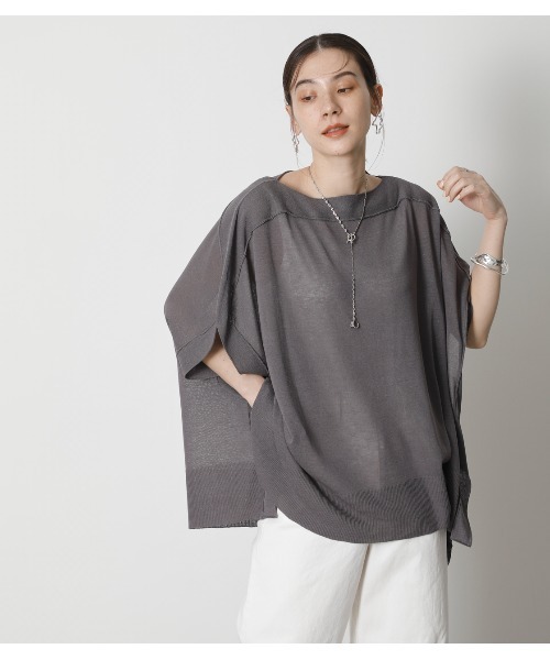 crie conforto(クリーコンフォルト)の「シアーポンチョニットPO(ニット/セーター・レディース・ブラック/オレンジ/グレー・FREE)」の3枚目の写真