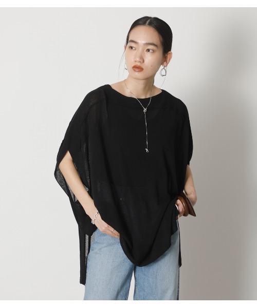 crie conforto(クリーコンフォルト)の「シアーポンチョニットPO(ニット/セーター・レディース・ブラック/オレンジ/グレー・FREE)」の2枚目の写真