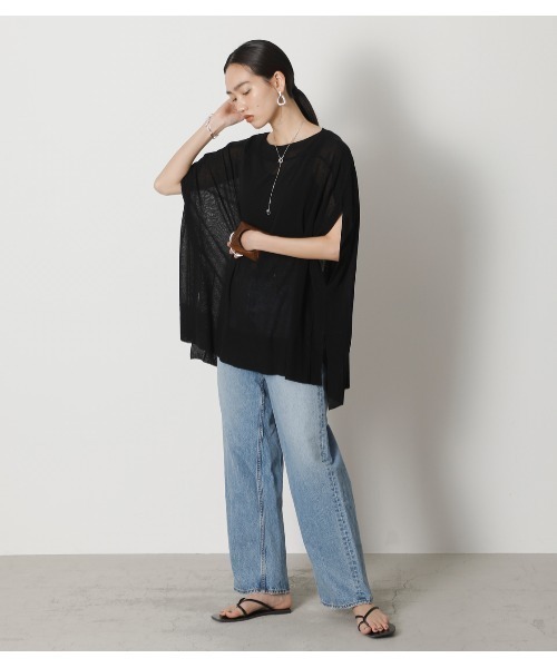 crie conforto(クリーコンフォルト)の「シアーポンチョニットPO(ニット/セーター・レディース・ブラック/オレンジ/グレー・FREE)」の4枚目の写真