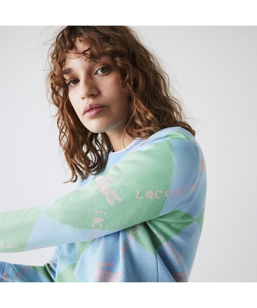 LACOSTE L!VE（ラコステライブ）の「LACOSTE L!VEビッグチェックモノグラムニットセーター（ニット/セーター・レディース・ライトブルー・38/36/34）」の4枚目の写真