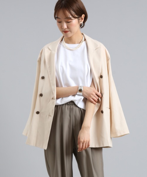DouDou(ドゥドゥ)の「シャツジャケット(テーラードジャケット・レディース・ブラック/ライトベージュ/ブルー・FREE)」の3枚目の写真