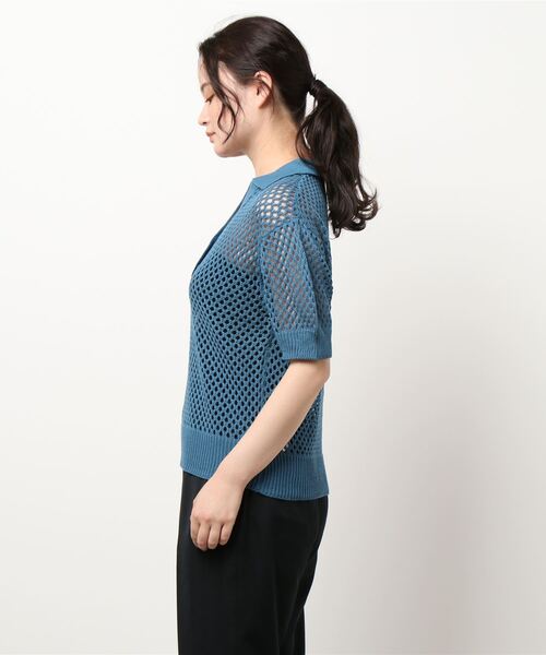 cepo(セポ)の「フィッシュネット ポロニット(ポロシャツ・レディース・オフホワイト/ブルー・M)」の8枚目の写真
