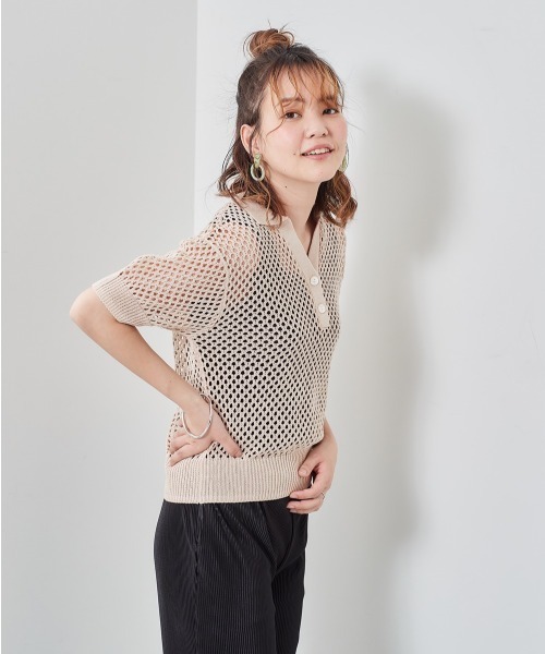 cepo(セポ)の「フィッシュネット ポロニット(ポロシャツ・レディース・オフホワイト/ブルー・M)」の16枚目の写真