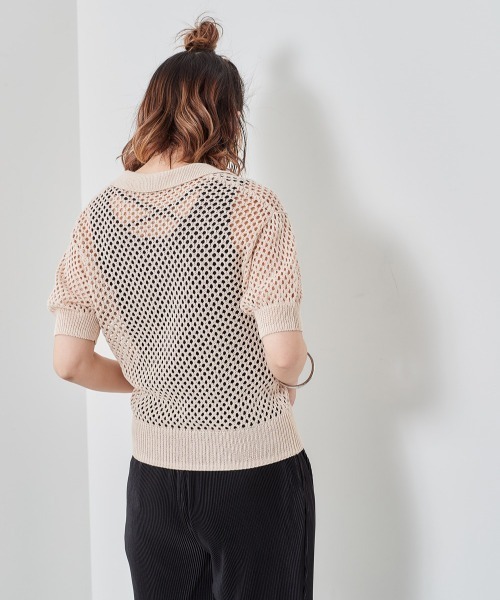 cepo(セポ)の「フィッシュネット ポロニット(ポロシャツ・レディース・オフホワイト/ブルー・M)」の14枚目の写真