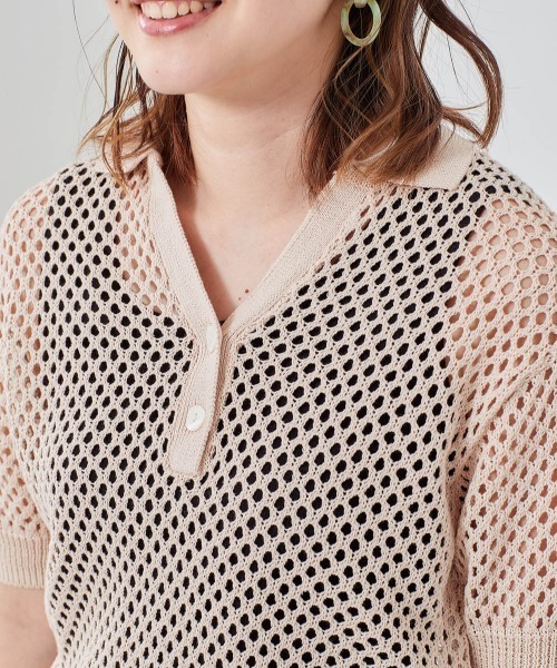 cepo(セポ)の「フィッシュネット ポロニット(ポロシャツ・レディース・オフホワイト/ブルー・M)」の9枚目の写真