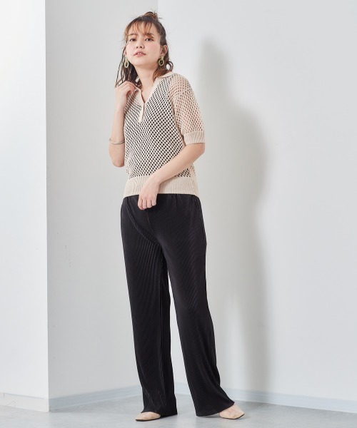 cepo(セポ)の「フィッシュネット ポロニット(ポロシャツ・レディース・オフホワイト/ブルー・M)」の3枚目の写真